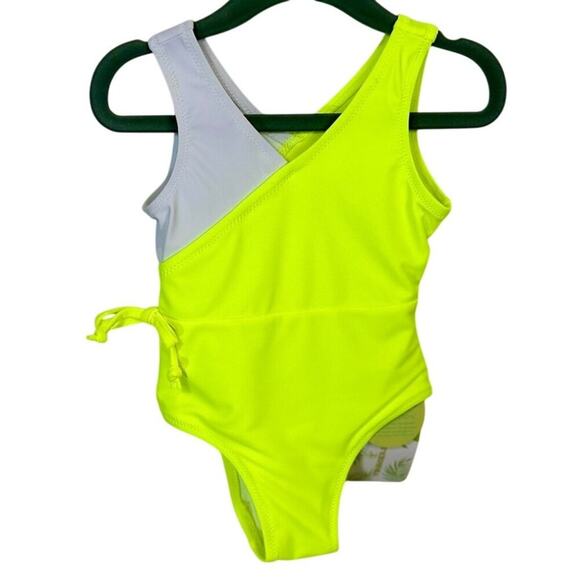 Neon Yellow & White Toddler One-Piece Swimsuit UPF 50+ Protection 18-24M, NWT - Picture 1 of 4
